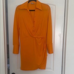 Women’s Orange Long-Sleeve Wrap Dress
